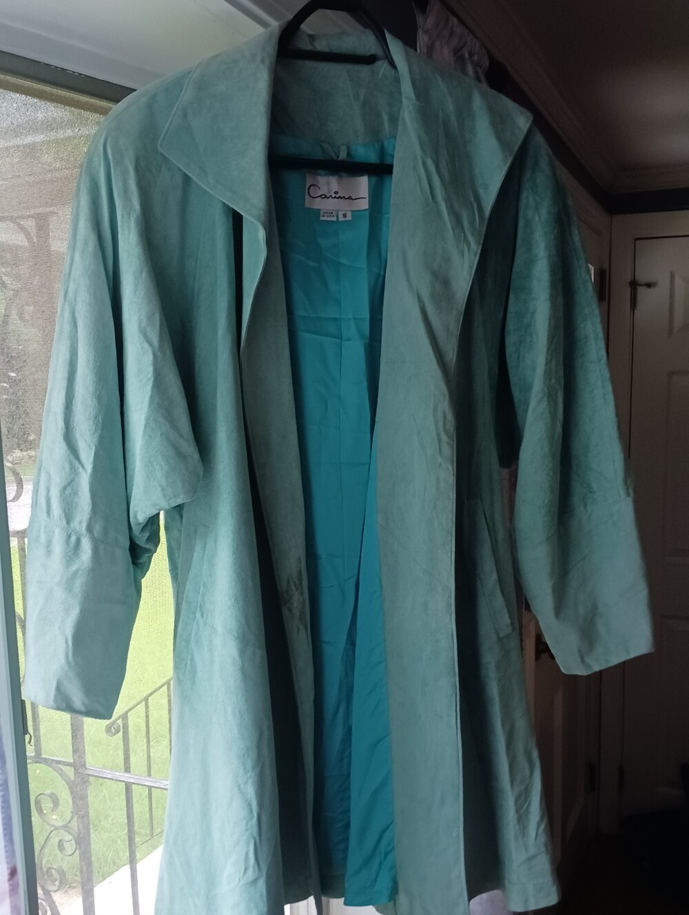 Vintage Light Teal Open Front Suede Coatigan Jacket